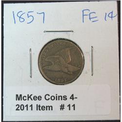 11. 1857 U.S. Flying Eagle Cent. Rim. F-12. A few tick marks.