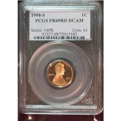 47. 1998 S Lincoln Cent. PCGS slabbed PR 69RD DCAM