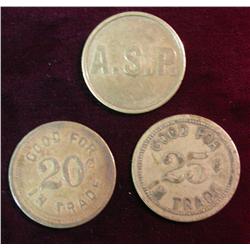 73. (3) Different Anamosa Iowa State Prison Brass Tokens.