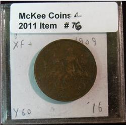 76. 1909 France Five Centimes. EF.