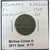 Image 1 : 77. 1728 GW Denmark 4 Skilling. F-12. Silver.