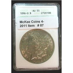 87. 1896 New Orleans Mint Morgan Silver Dollar. ANACS slabbed AU55