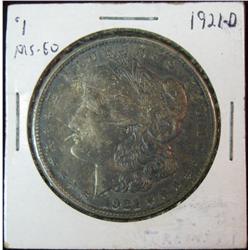 111. 1921 D Silver Morgan Dollar. MS 60. Heavy toning.