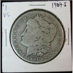 113. 1904 S Silver Morgan Dollar. VG-8.