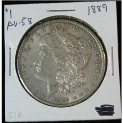 130. 1889 P Silver Morgan Dollar. AU 58.