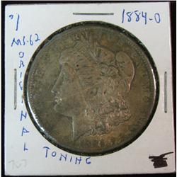 136. 1884 O Morgan Silver Dollar. MS 60. Full original toning.