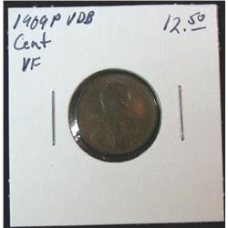 162. 1909 P VDB Lincoln Cent. VF 20.
