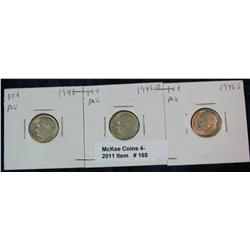 168. 1946 P, D, & S Roosevelt Dimes. AU.