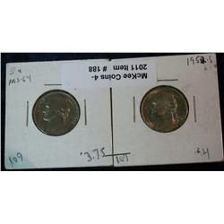 188. 1952 P & 52 S Jefferson Nickels. MS 64-65.