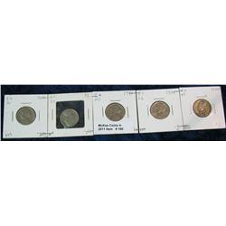 190. (5) 1938-44P Jefferson Nickels. EF-MS 63.