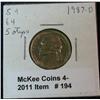 194. 1987 D Jefferson Nickel. MS 64. Five steps.