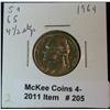Image 1 : 205. 1964 P Jefferson Nickel. MS 65. 4 1/2 steps.