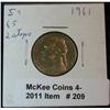 Image 1 : 209. 1961 P Jefferson Nickels. MS 65. 2 Steps.