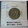 Image 1 : 210. 1961 P Jefferson Nickel. MS 64. 3 1/2 steps.