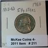 Image 1 : 211. 1960 P Jefferson Nickel. MS 63. 5 1/4 steps.