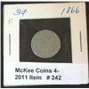 Image 1 : 242. 1866 Three Cent Nickel. F-12.