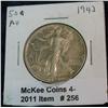 256. 1943 P Walking Liberty Half Dollar. AU 50.