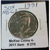 270. 1991 P Kennedy Half Dollar. MS 63.