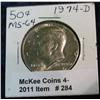 284. 1974 D Kennedy Half Dollar. MS 64.