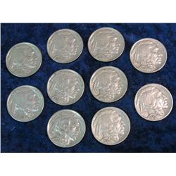 347. (10) F-VF Almost Full Horn Buffalo Nickels.