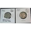 354. 1936 & 37 Buffalo Nickels. Full horn.
