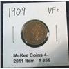 356. 1909 P Indian Head Cent. VF 20.