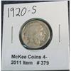 379. 1920 S Buffalo Nickel. G-4.