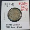 Image 1 : 381. 1919 D Buffalo Nickel. Restored date.