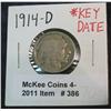 386. 1914 D Buffalo Nickel. Semi-Key.