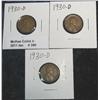 390. (3) 1930 D Lincoln Cents. VF-EF.