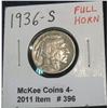 396. 1936 S Buffalo Nickel. Full horn.