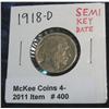 Image 1 : 400. 1918 D Buffalo Nickel. Weak date.