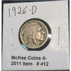 412. 1926 D Buffalo Nickel. G-4.