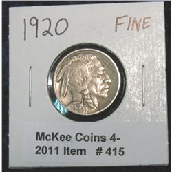 415. 1920 P Buffalo Nickel. F-12.