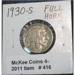 416. 1930 S Buffalo Nickel. Full horn.