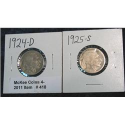 418. 1924 D & 25 S Buffalo Nickels.