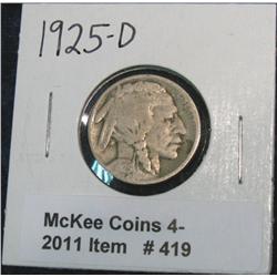 419. 1925 D Buffalo Nickel. G-4.