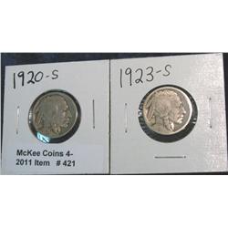 421. 1920 S & 23 S Buffalo Nickels.