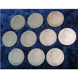 424. (10) Mixed date Liberty Nickels