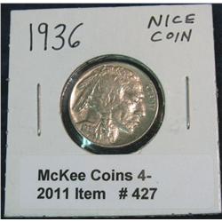 427. 1936 P Buffalo Nickel. Nice EF 45.