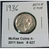 427. 1936 P Buffalo Nickel. Nice EF 45.