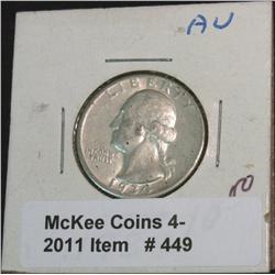 449. 1934 P Washington Quarter. AU 50.