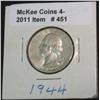 451. 1944 P Washington Quarter. AU 50.