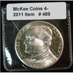 489. John Paul II Vatican Medal. Silver-like. BU.