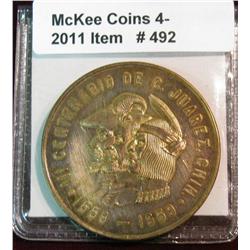 492. 1659-1959 "III Centenario De C. Juarez. Chih." Brass. High relief. 39mm.