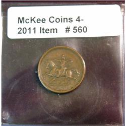 560. 1863 Civil War Token. "Union For Ever". Horse with rider carrying