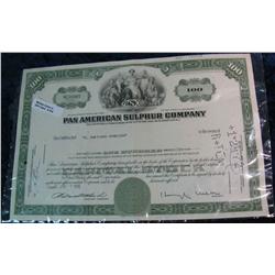 704. 1965 Stock Certificate for 100 Shares of "Pan American Sulphur