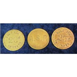 727. Three-Piece Set of Anamosa, Iowa State Prison Tokens. Brass.