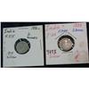 818. 1888 & 1916C India Silver 2-Annas. F-VF.