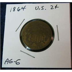 1057. 1864 US 2-Cent Piece. AG-G.